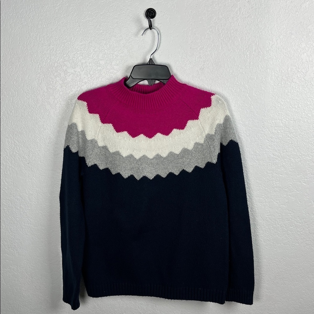 Talbots Women's Sweater Pink Gray Navy Blue Long Sleeve cozy comfy Sz M Fall